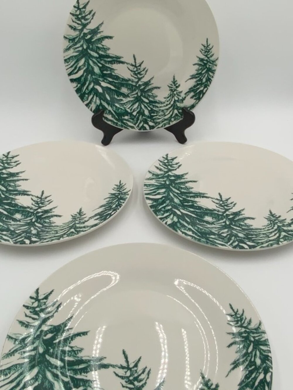 Royal Norfolk Evergreen Tree Christmas Plates Set of 4 10.5" Farmhouse